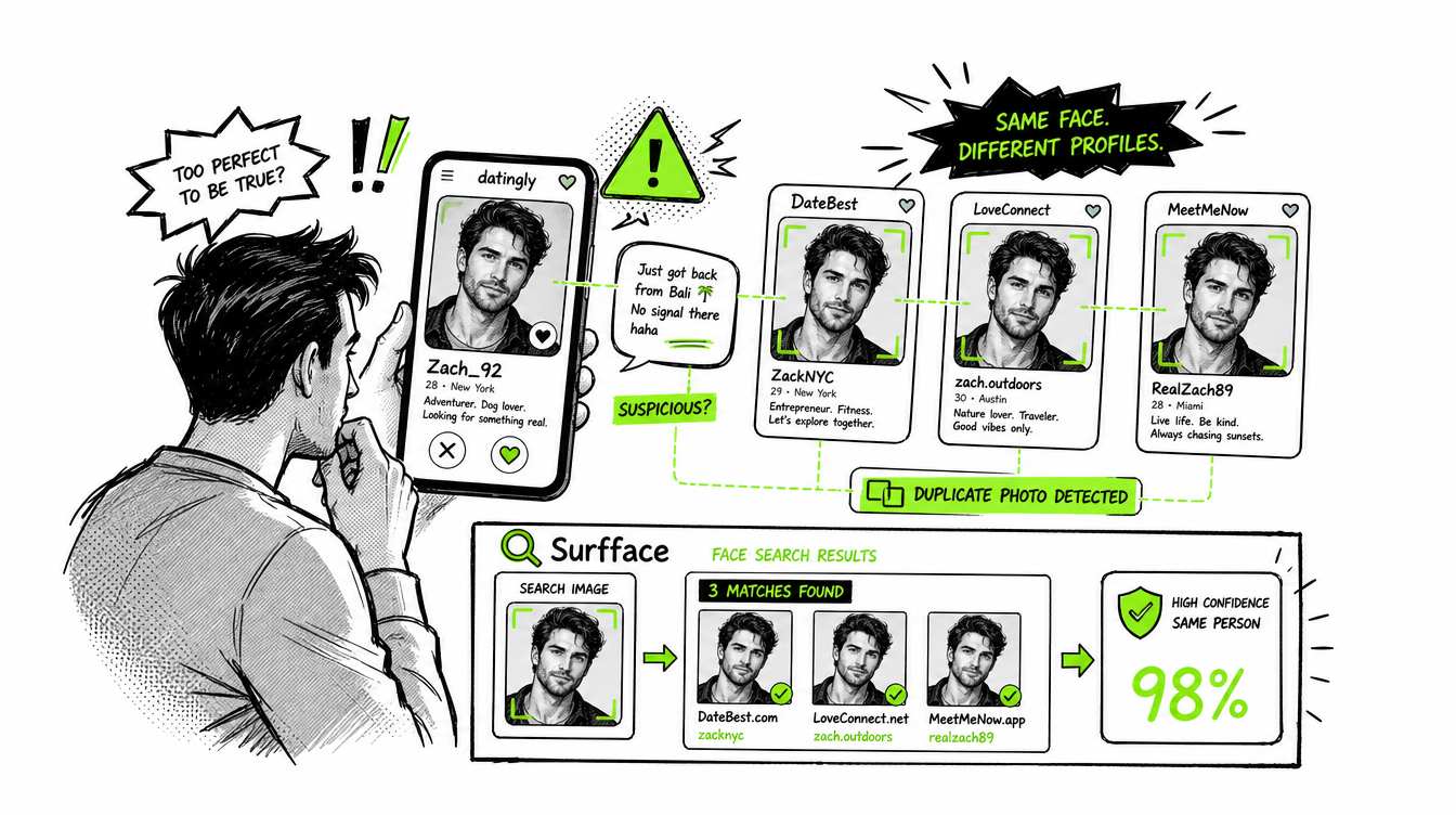 Detect fake dating profile with Surfface